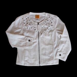 Ruby Rd. Embellished Stretch Denim Jean Jacket 4P White Pockets